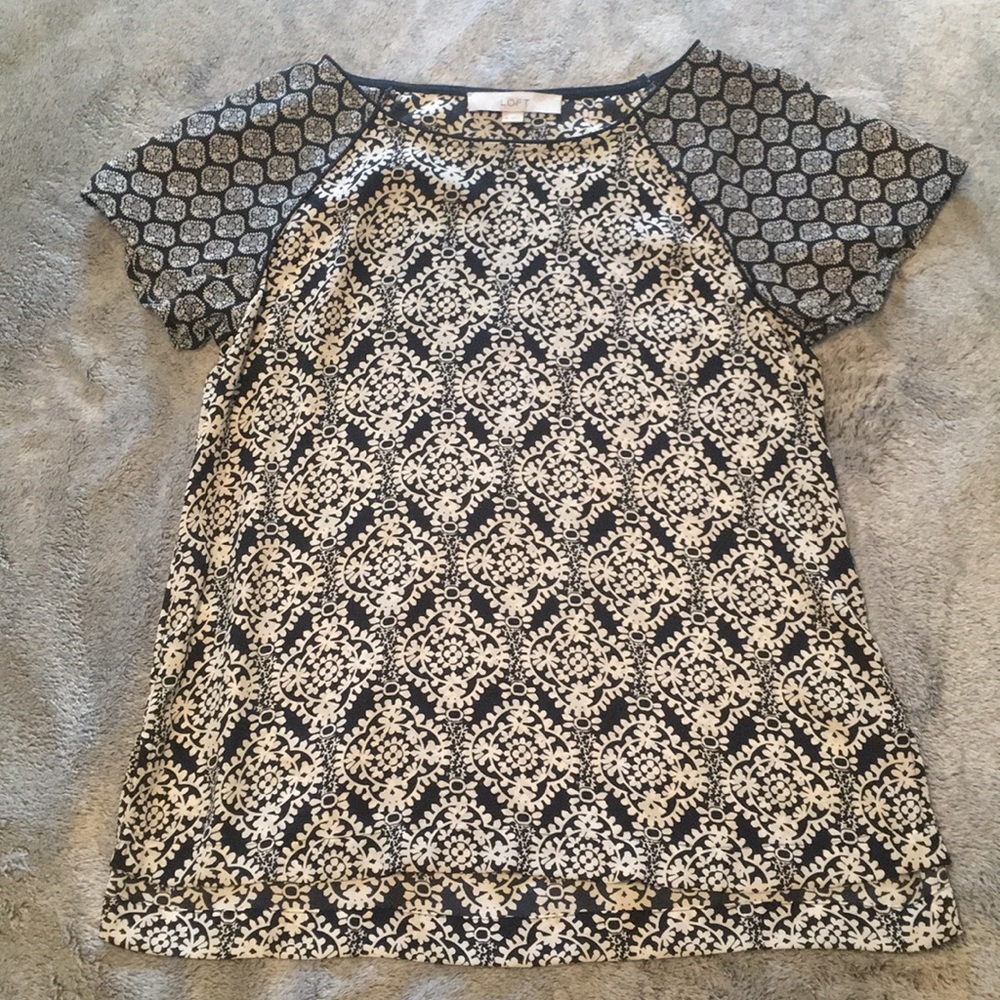 LOFT navy patterned blouse